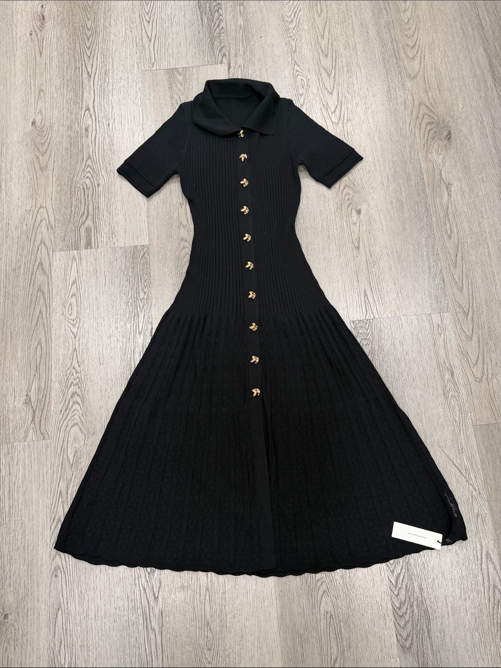 Commense Black Ribbed Button-Front Maxi Dress